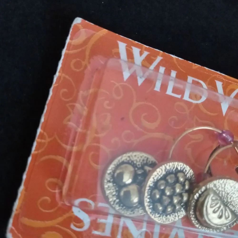 Wild Vines Gold Toned Metal Round Fruit Charms Wine Glass Stem Markers Set of 3